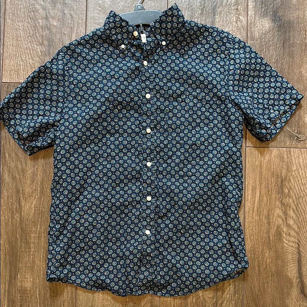 Men's J. Crew Navy Blue Linen Patterned Shirt size Small